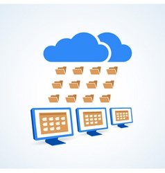Copmutre desktop pc folder clouds icon vector image