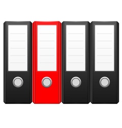 Row of black binder folders with one red folder vector image