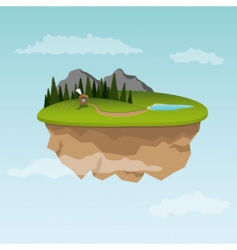 Floating island with small house vector image