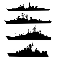 Four silhouettes of a ship vector image