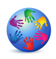 Hands painted on world logo vector image