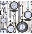 Vintage seamless pattern with watches feathers and vector image