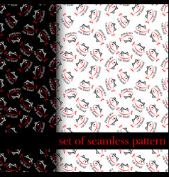 Set of seamless pattern with sing or symbol of cat vector image