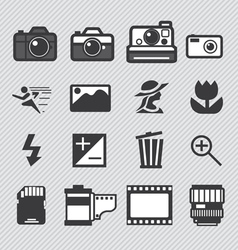 Photography camera lens icons set vector image