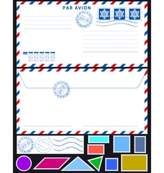 Airmail envelope and stamps set vector image