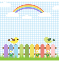 Cute birds and rainbow vector image