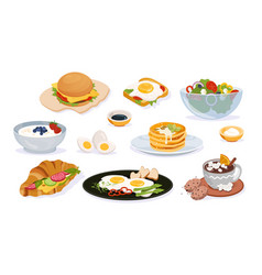 Breakfast meals cartoon morning food types Vector Image