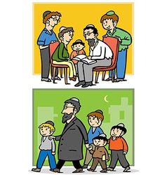 Jewish family Father and his children vector image