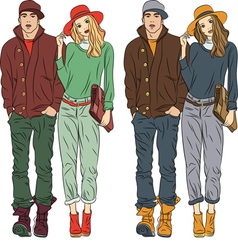 Fashion stylish guy and girl in spring clothes vector image