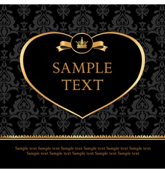 Golden Label Heart on Damask black Background vector image