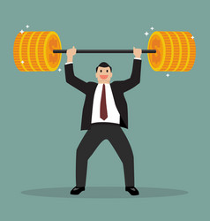 Businessman lifting exercise with barbell coin vector image