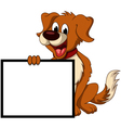 Cute dog cartoon holding blank sign Cute dog cartoon holding blank sign vector image