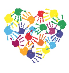 Colorful child hand prints in heart shape vector image