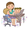 Busy mother works with kids vector image