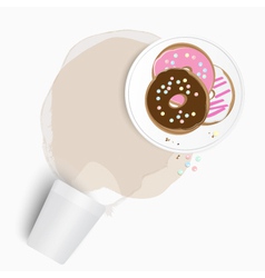 Fresh donuts with spilled tea or coffee vector image
