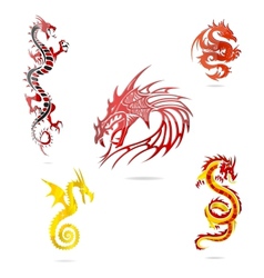 Asia colored dragons sign set isolated vector image