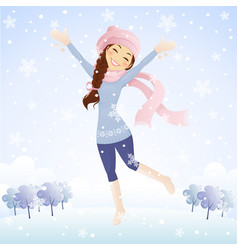 Winter jumping girl vector image