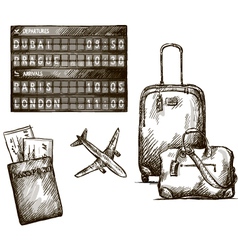 Airplane travel doodles Hand drawn vector image