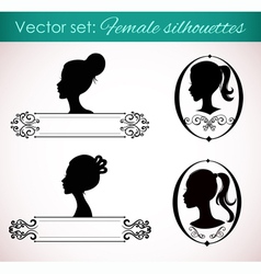 Set of female silhouettes in retro style vector image