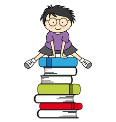 Boy jumping some books vector image