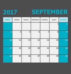 September 2017 calendar week starts on Sunday vector image