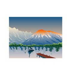 Sailboat Jetty Mountains Retro vector image