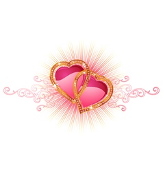 Two love hearts valentine and wedding vector image