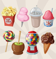 Set of fair sweets and treats vector image