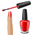 Red nail polish with woman finger vector image