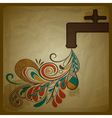 Eco concept composition with a water tap and flora vector image