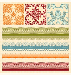 Bright seamless paterns and seamless lacy ribbons vector image