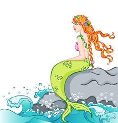 Mermaid sitting on the rock vector image