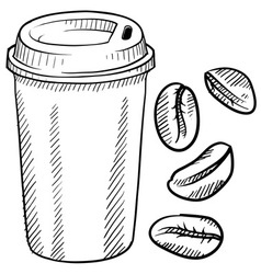 Doodle coffee cup portable disposable togo beans vector image