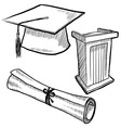 Doodle graduation cap diploma scroll vector image