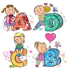 Funny alphabet with kids ABCD vector image