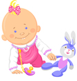 Cute smiling baby girl playing with a toy rabbit Cute smiling baby girl playing with a toy rabbit vector image
