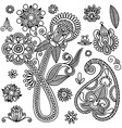 Flowers and Paisley Doodle Design Elements vector image
