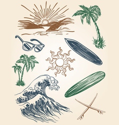 Hand drawn beach and surf set vector image