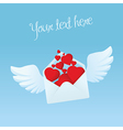 Flying envelope with wings filled with red hearts vector image