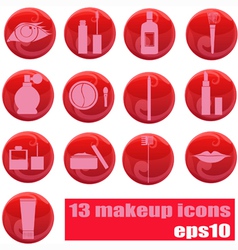 Makeup icons on red vector image