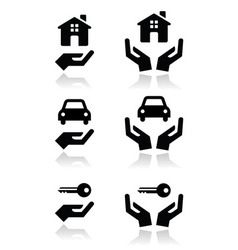 Hands house car icons vector image