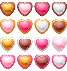 Collection of icons with a shiny glossy hearts vector image