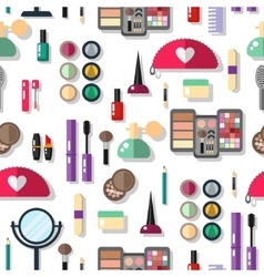 Seamless background with cosmetics flat icons vector image