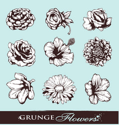 Set of grungy flowers vector image