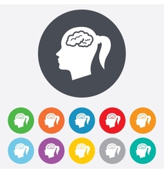 Head with brain sign icon Female woman head Head with brain sign icon Female woman head vector image