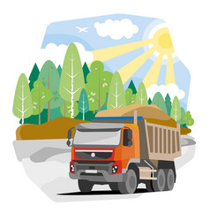 Drawing red dump truck sand Drawing red dump truck sand vector image