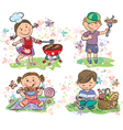 Kids on picnic with barbecue vector image