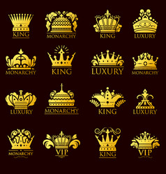 Crown king vintage premium golden yellow badge Crown king vintage premium golden yellow badge vector image