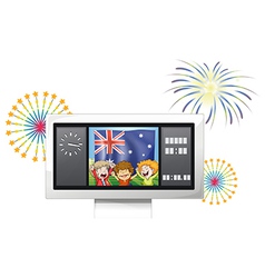 A board with the flag of Australia and three happy vector image