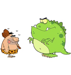 Caveman And Angry Dinosaur Cartoon Characters vector image
